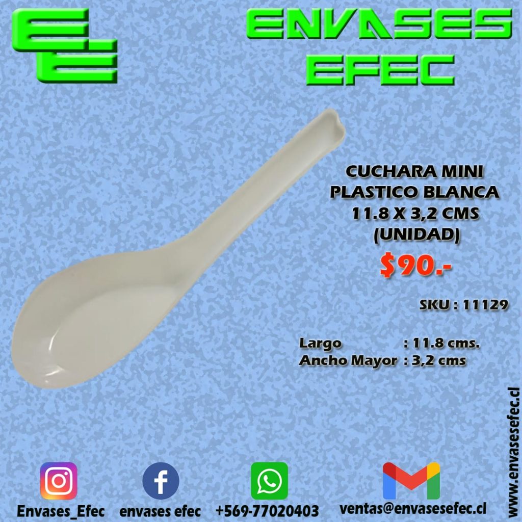 CUCHARA MINI PLASTICO BLANCA 11 8 X 3 2 CMS UNIDAD Envases EFEC CUCHARA MINI PLASTICO BLANCA 11 8 X 3 2 CMS UNIDAD Envases EFEC