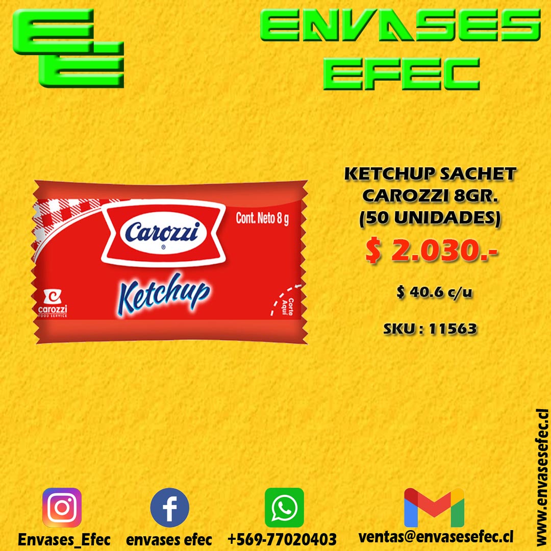 KETCHUP SACHET CAROZZI 8GR. (50 UNIDADES) Envases EFEC