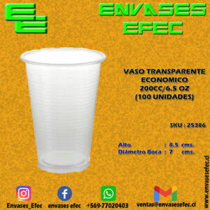 VASO TRANSPARENTE ECONOMICO 200CC/6.5 OZ (100 UNIDADES)