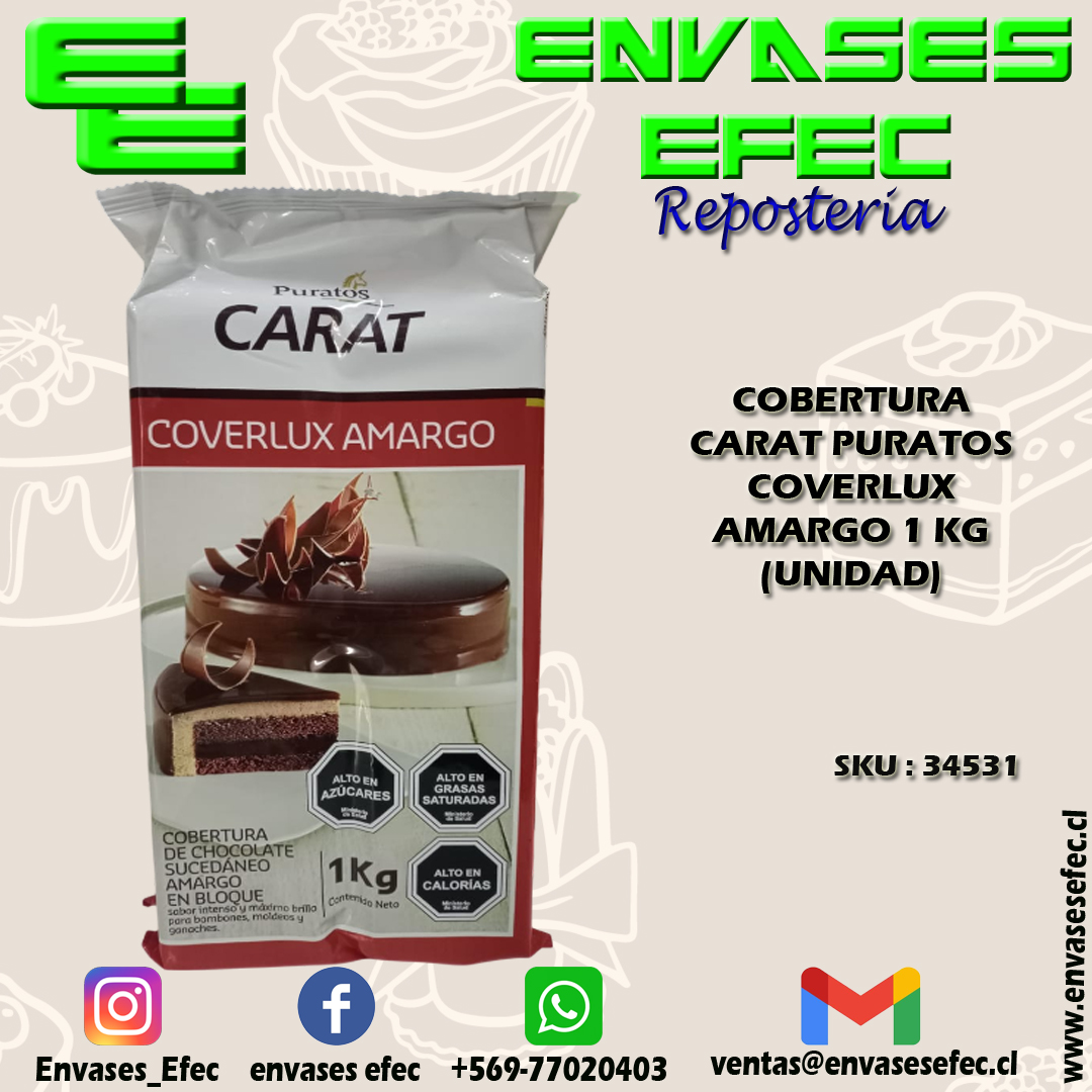 COBERTURA CARAT PURATOS COVERLUX AMARGO 1 KG (UNIDAD)