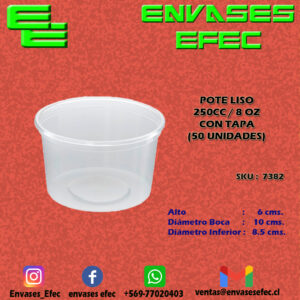 POTE LISO  250CC / 8 OZ CON TAPA  (50 UNIDADES)