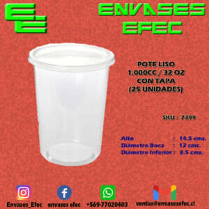 POTE LISO  1.000CC / 32 OZ CON TAPA  (25 UNIDADES)
