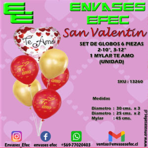 SET DE GLOBOS 6 PIEZAS - 2-10", 3-12", 1 MYLAR TE AMO (UNIDAD)