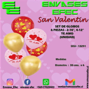 SET DE GLOBOS 6 PIEZAS - 2-10", 4-12", TE AMO (UNIDAD)