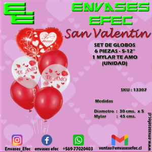 SET DE GLOBOS 6 PIEZAS - 5-12", 1 MYLAR TE AMO (UNIDAD)