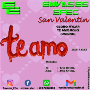 GLOBO MYLAR TE AMO ROJO (UNIDAD)