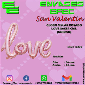 GLOBO MYLAR ROSADO LOVE 36X54 CMS. (UNIDAD)