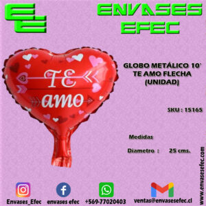 GLOBO METÁLICO 10' TE AMO FLECHA (UNIDAD)