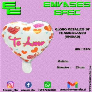 GLOBO METÁLICO 10' TE AMO BLANCO (UNIDAD)