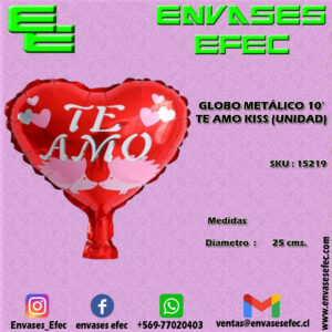 GLOBO METÁLICO 10' TE AMO KISS (UNIDAD)