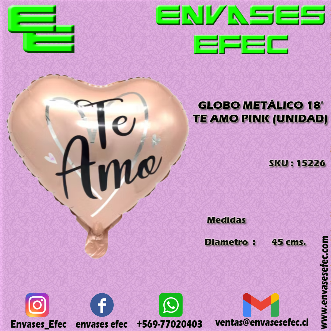 GLOBO METÁLICO 18' TE AMO PINK (UNIDAD)
