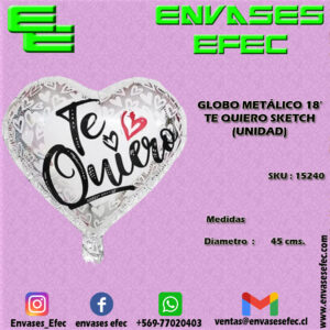GLOBO METÁLICO 18' TE QUIERO SKETCH (UNIDAD)