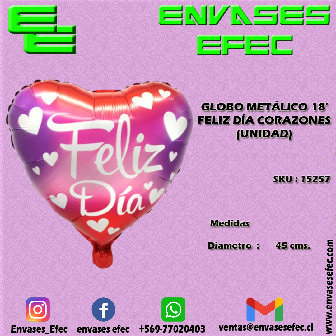 GLOBO METÁLICO 18' FELIZ DÍA CORAZONES (UNIDAD)