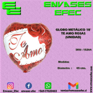 GLOBO METÁLICO 18' TE AMO ROSAS (UNIDAD)