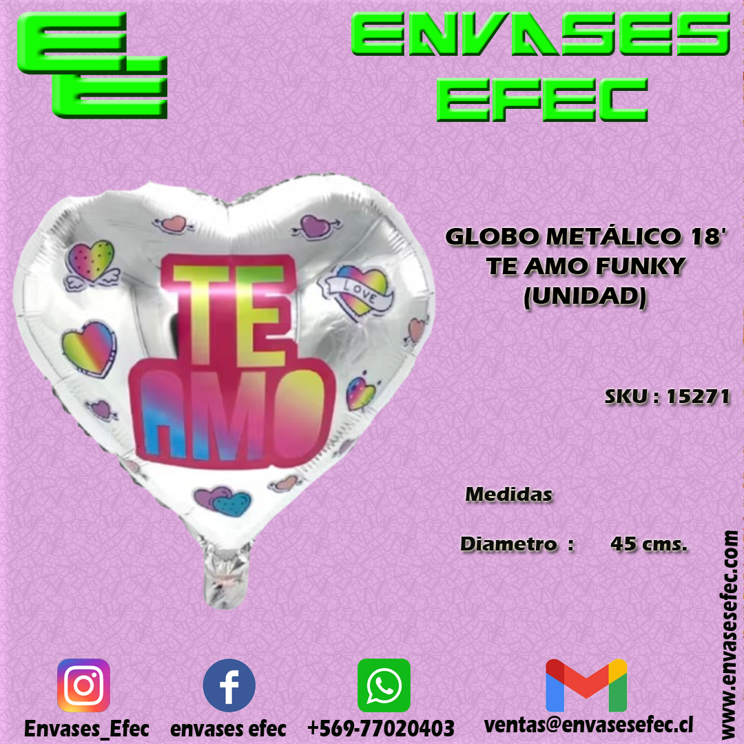 GLOBO METÁLICO 18' TE AMO FUNKY (UNIDAD)