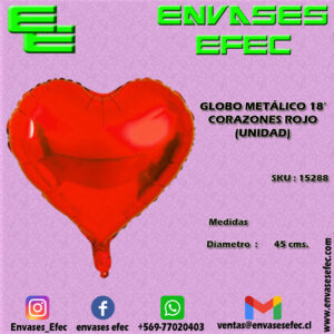 GLOBO METÁLICO 18' CORAZONES ROJO (UNIDAD)
