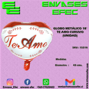 GLOBO METÁLICO 18' TE AMO CURSIVO (UNIDAD)