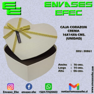 CAJA CORAZON CREMA 16X14X6 CMS. (UNIDAD)