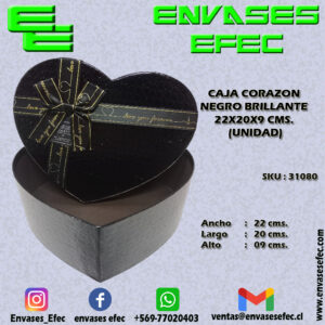 CAJA CORAZON NEGRO BRILLANTE 22X20X9 CMS. (UNIDAD)