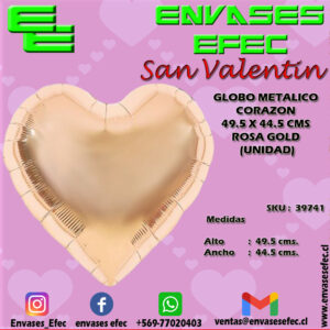 GLOBO METALICO CORAZON 49.5 X 44.5 CMS ROSA GOLD (UNIDAD)