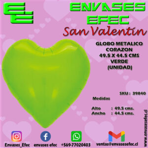 GLOBO METALICO CORAZON 49.5 X 44.5 CMS VERDE (UNIDAD)