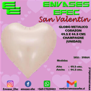 GLOBO METALICO CORAZON 49.5 X 44.5 CMS CHAMPAGNE (UNIDAD)