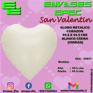 GLOBO METALICO CORAZON 49.5 X 44.5 CMS BLANCO CREMA (UNIDAD)