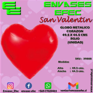 GLOBO METALICO CORAZON 49.5 X 44.5 CMS ROJO (UNIDAD)