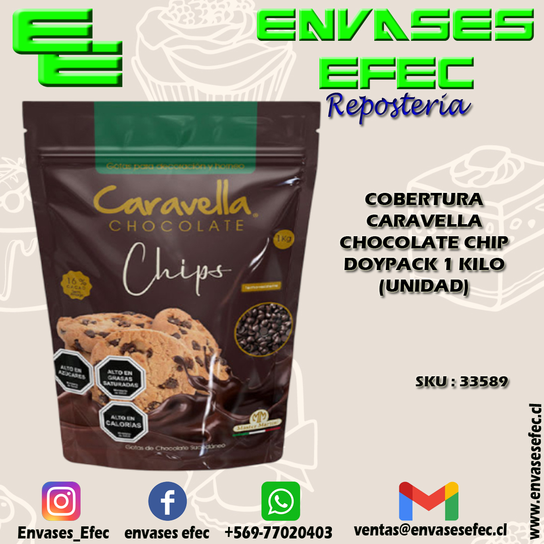 COBERTURA CARAVELLA CHOCOLATE CHIP DOYPACK 1 KILO (UNIDAD)