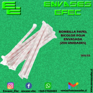 BOMBILLA PAPEL BICOLOR ROJA ENVASADA (200 UNIDADES)