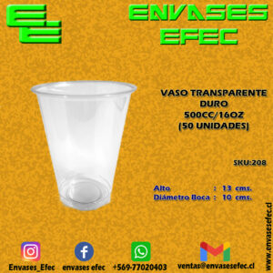 VASO TRANSPARENTE DURO 500CC/16OZ (50 UNIDADES)