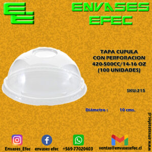 TAPA CUPULA CON PERFORACION 420-500CC/14-16 OZ (100 UNIDADES)