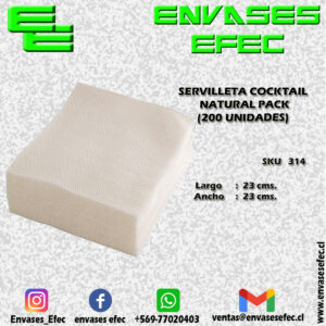 SERVILLETA COCKTAIL NATURAL PACK (200 UNIDADES)