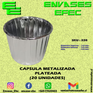 CAPSULA METALIZADA PLATEADO DIAM. BASE 5.0 SUP. 7.0  ALTO 4 CMS. (20 UNIDADES)
