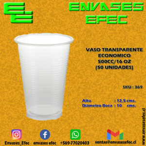 VASO TRANSPARENTE ECONOMICO 500CC/16 OZ (50 UNIDADES)