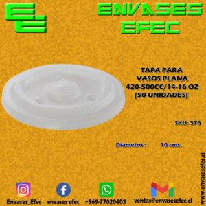 TAPA PARA VASOS PLANA 420-500CC/14-16 OZ (50 UNIDADES)