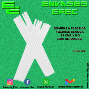 BOMBILLA PLASTICA FLEXIBLE BLANCA 21 CMS.X 0.5 (500 UNIDADES)