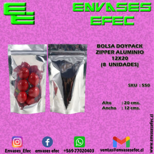 BOLSA DOYPACK ZIPPER ALUMINIO 12X20 (8 UNIDADES)