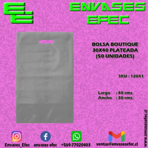 BOLSA BOUTIQUE 30X40 PLATEADA (50 UNIDADES)