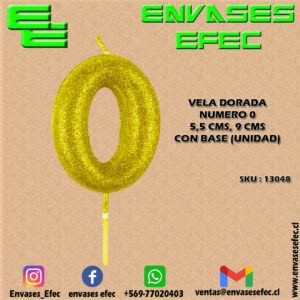 VELA DORADA NUMERO 0 - 5,5 CMS X 9 CMS CON BASE (UNIDAD)