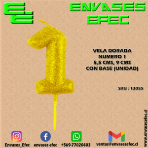 VELA DORADA NUMERO 1 - 5,5 CMS X 9 CMS CON BASE (UNIDAD)