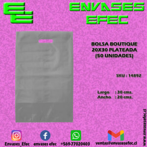 BOLSA BOUTIQUE 20X30 PLATEADA (50 UNIDADES)