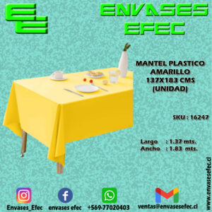 MANTEL PLASTICO AMARILLO 137X183 CMS (UNIDAD)