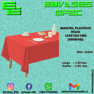 MANTEL PLASTICO ROJO 137X183 CMS (UNIDAD)