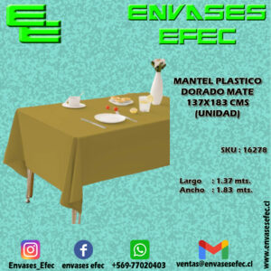 MANTEL PLASTICO DORADO MATE 137X183 CMS (UNIDAD)