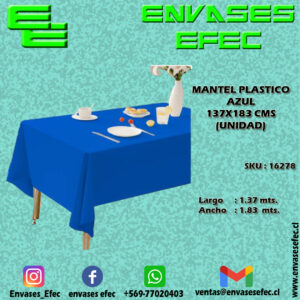 MANTEL PLASTICO AZUL 137X183 CMS (UNIDAD)