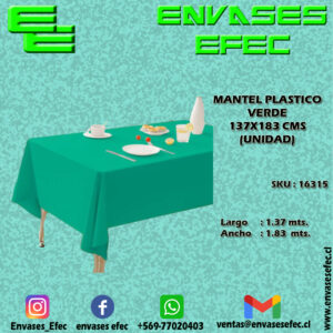 MANTEL PLASTICO VERDE 137X183 CMS (UNIDAD)