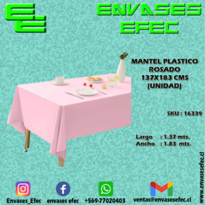 MANTEL PLASTICO ROSADO 137X183 CMS (UNIDAD)