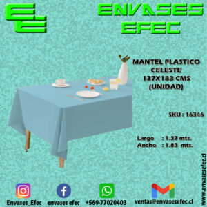 MANTEL PLASTICO CELESTE 137X183 CMS (UNIDAD)