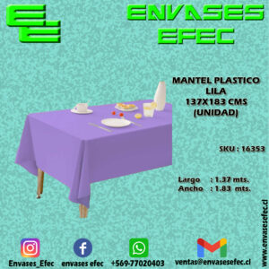 MANTEL PLASTICO LILA 137X183 CMS (UNIDAD)